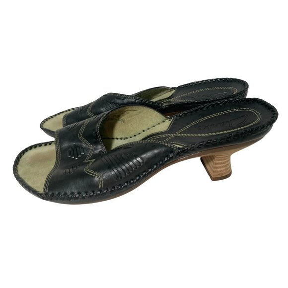 Clark Womens Size 9 M Black 2 in Kitten Heel Slide Sandal Slip on Shoes Leather - Picture 1 of 6